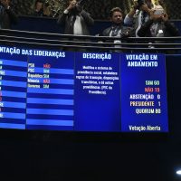 Plenário do Senado Federal durante sessão deliberativa ordinária. Ordem do dia: na pauta, votação, em segundo turno, da PEC 6/2019, que modifica o sistema de previdência social.

Painel eletrônico exibe andamento da votação.

Foto: Roque de Sá/Agência Senado