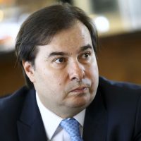 O presidente da Câmara, Rodrigo Maia, durante café da manhã com parlamentares na Confederação da Agricultura e Agropecuária do Brasil.