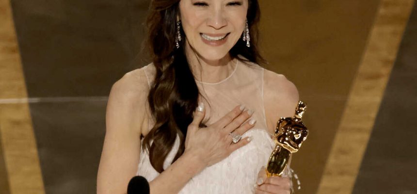 HOLLYWOOD, CALIFORNIA - MARCH 12: Michelle Yeoh accepts the Best Actress award for "Everything Everywhere All at Once" onstage during the 95th Annual Academy Awards at Dolby Theatre on March 12, 2023 in Hollywood, California. (Photo by Kevin Winter/Getty Images)